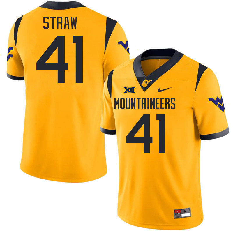 #41 Oliver Straw West Virginia Mountaineers College 2024 New Uniforms Football Jerseys Stitched Sale-Gold